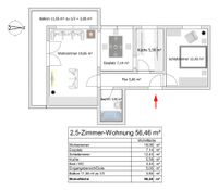 Grundriss 2.5 Zimmer 56.46 m2 Boden weis 1024